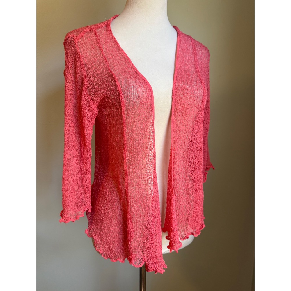 Coral Pink OpenKnit Cardigan boho fairy Whimsi dainty romantic Y2K sheercottage